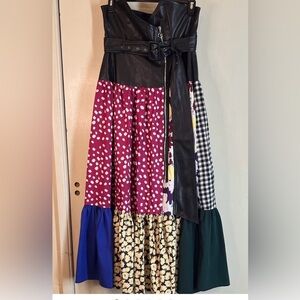 TOV Patchwork Maxi Dress with Black Faux Leather Bodice